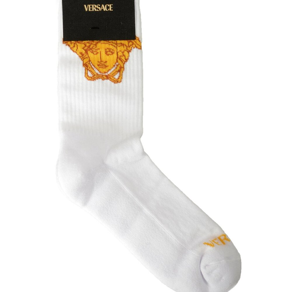 Versace White & Gold Medusa Head Athletic Socks sz S